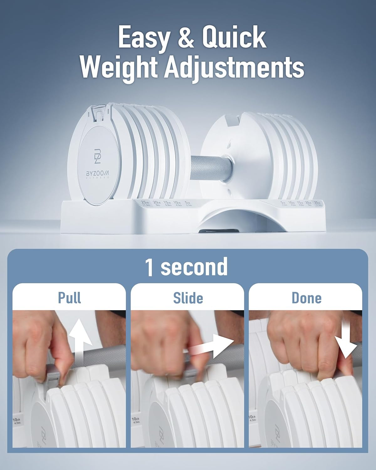 Adjustable Dumbbell - 12.5/25 lbs Single Unit or Set of 2 - 5-in-1 Adjustable Weights for Home Gym and Strength Training, Available in White or Black