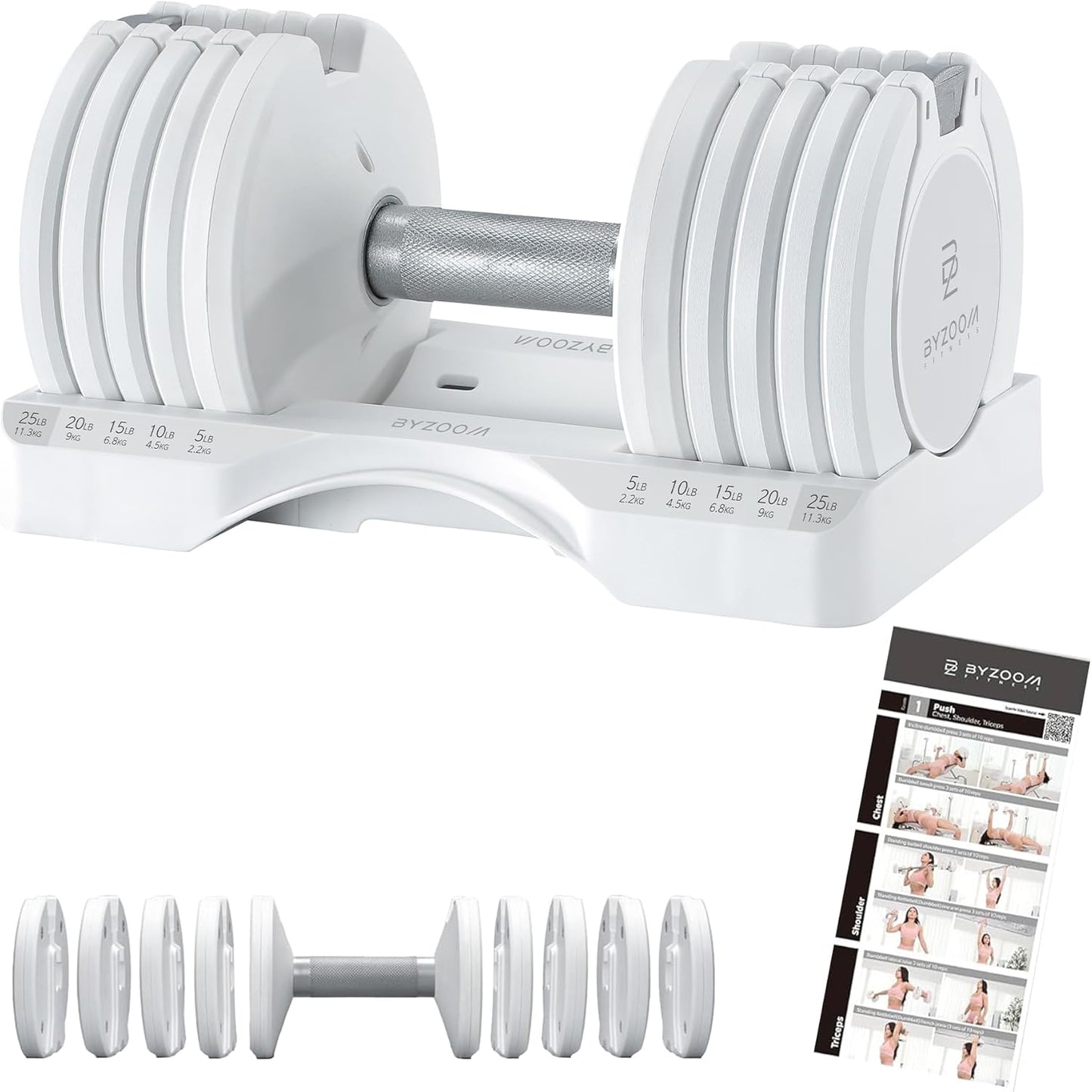 Adjustable Dumbbell - 12.5/25 lbs Single Unit or Set of 2 - 5-in-1 Adjustable Weights for Home Gym and Strength Training, Available in White or Black