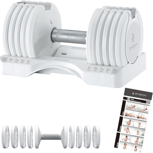 Adjustable Dumbbell - 12.5/25 lbs Single Unit or Set of 2 - 5-in-1 Adjustable Weights for Home Gym and Strength Training, Available in White or Black